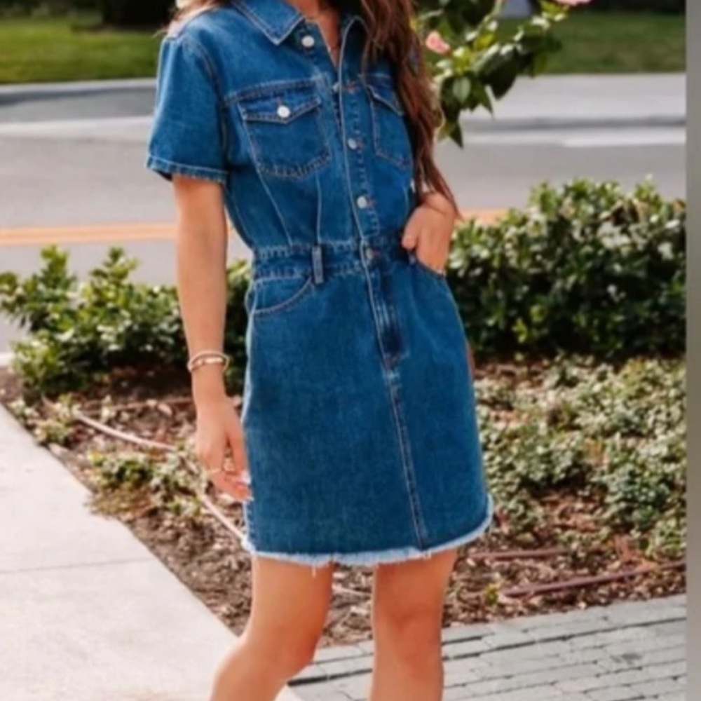 Le Lis Denim 70’s Style Western Mini Button Down Utility Dress Size M